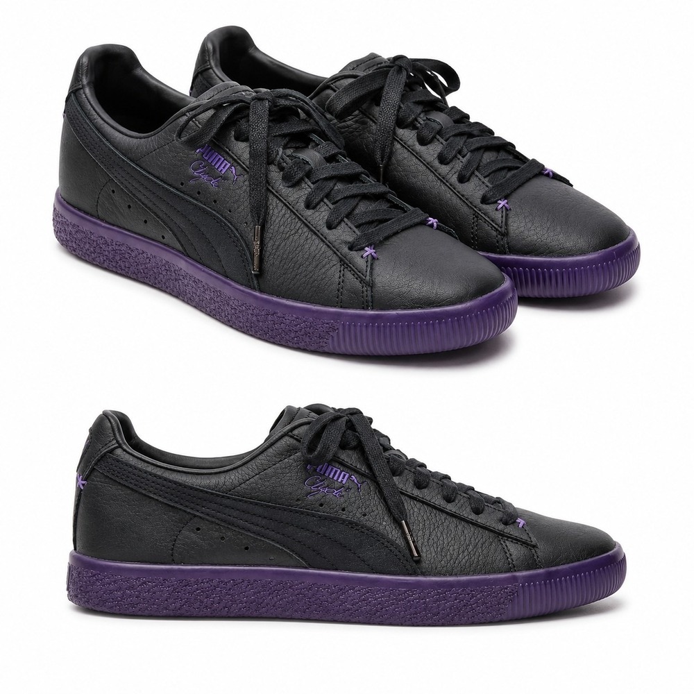 PUMA "Clyde" Black Friday Sneakers Mens/8.5 Womens/10 Leather Purple Gum Sole